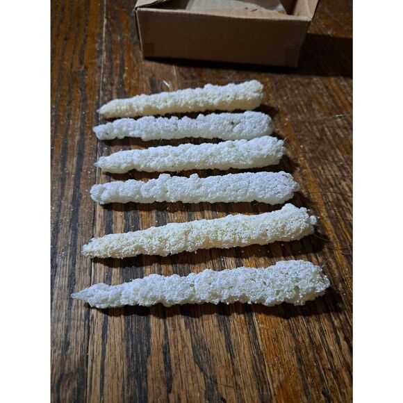 Set 6 Off White Cream Ivory Icicle Christmas Holiday Tree Ornaments - Picture 2 of 4